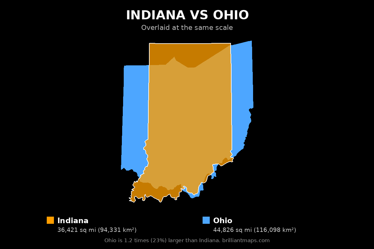 Indiana vs Ohio Size Comparison Map