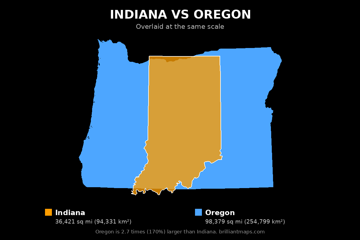 Indiana vs Oregon Size Comparison Map