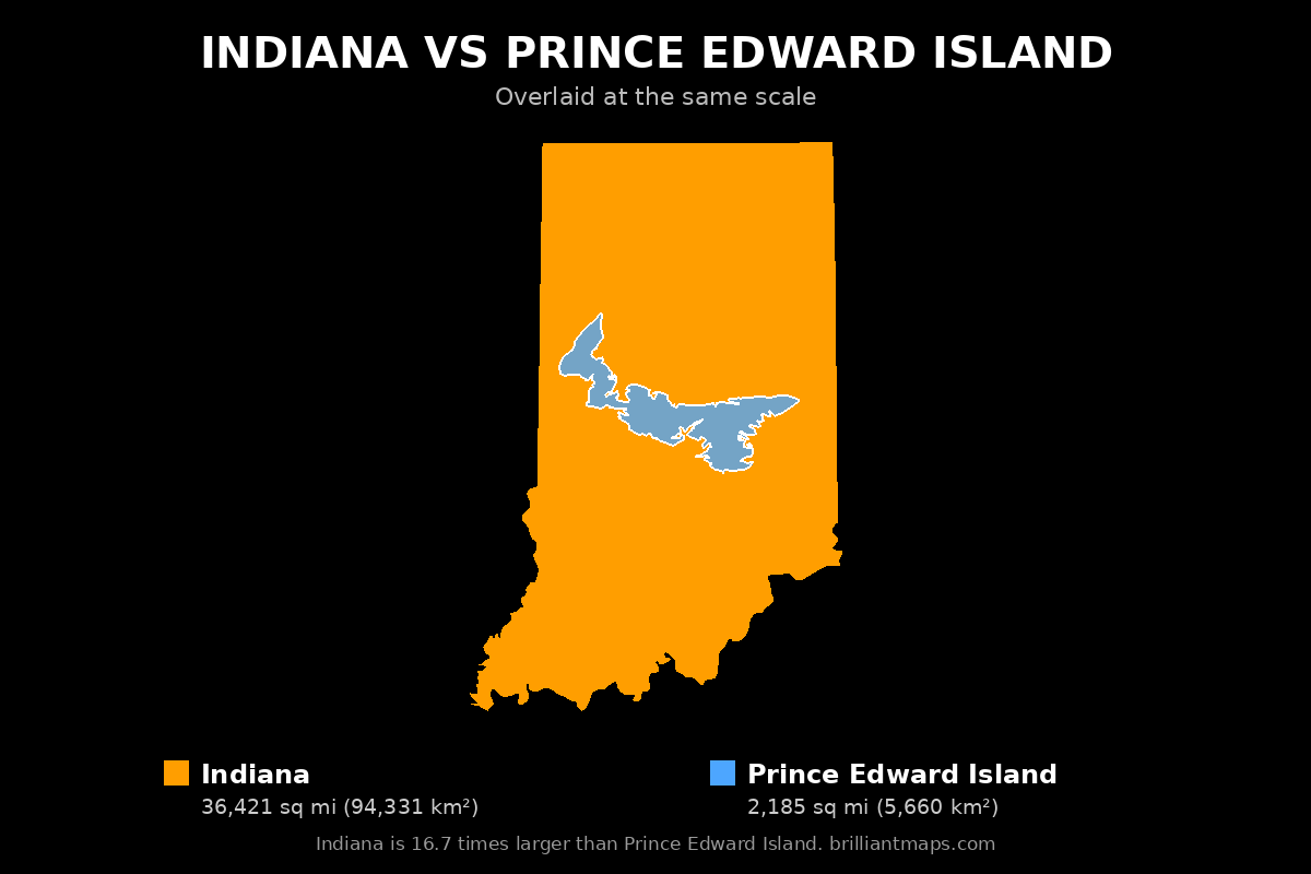 Indiana vs Prince Edward Island Size Comparison Map