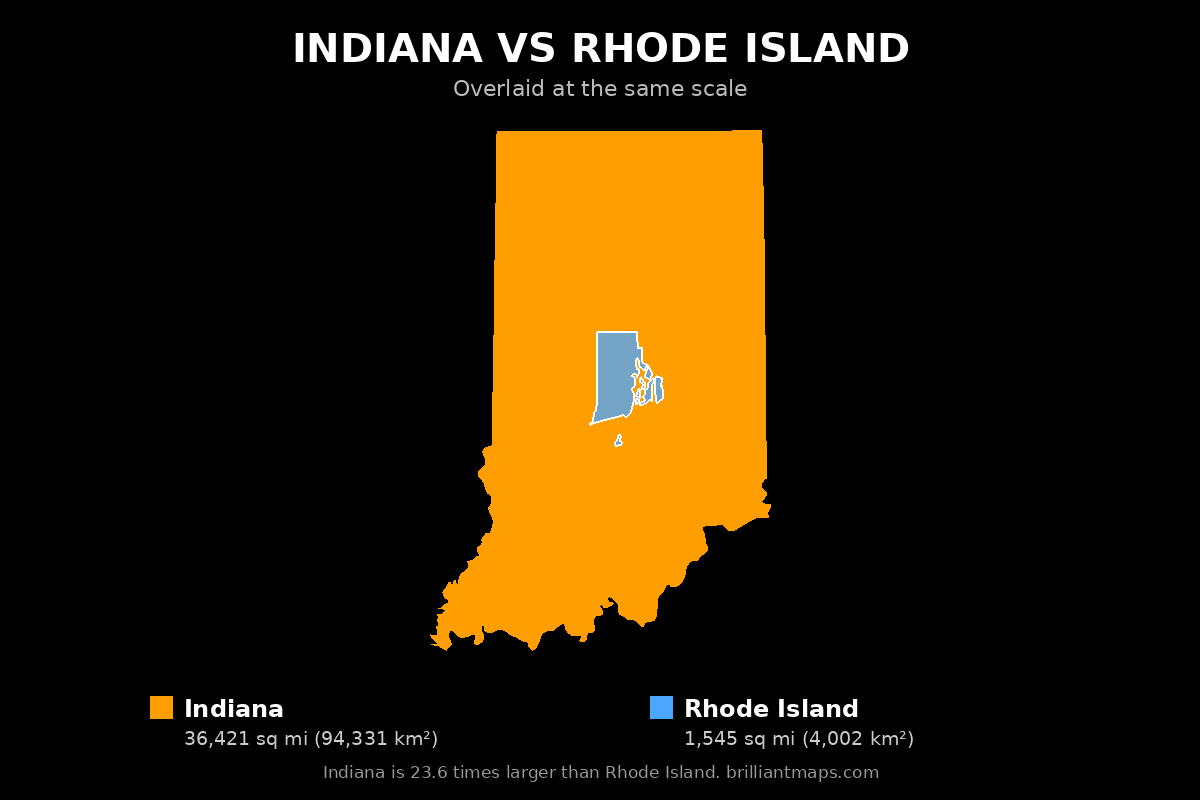 Indiana vs Rhode Island Size Comparison Map