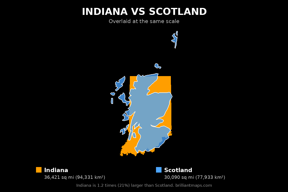 Indiana vs Scotland Size Comparison Map