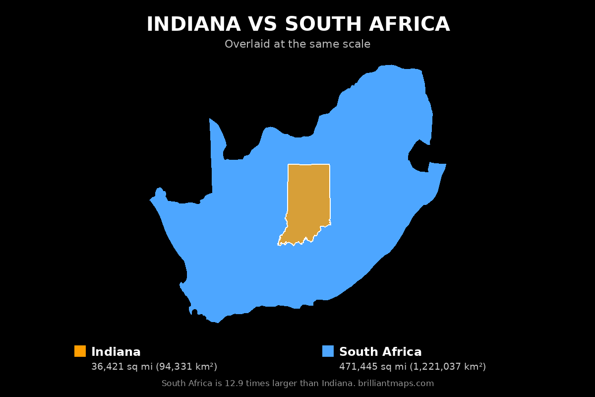 Indiana vs South Africa Size Comparison Map