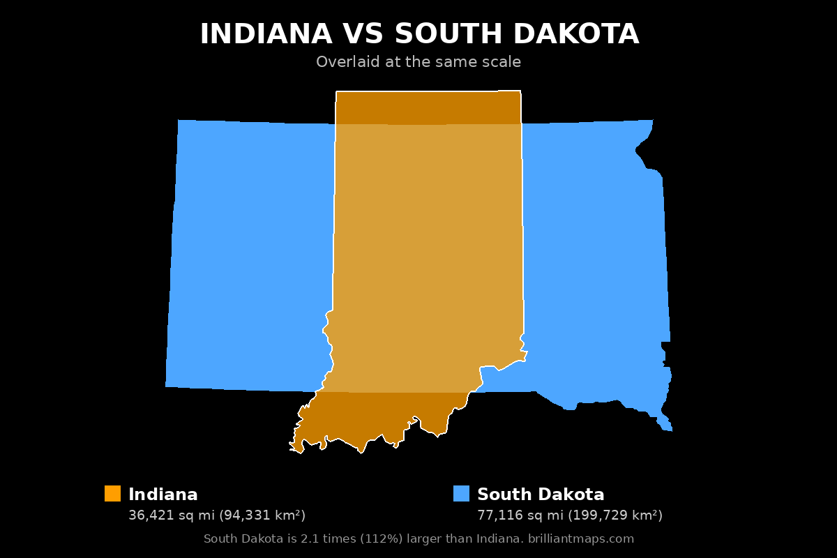 Indiana vs South Dakota Size Comparison Map