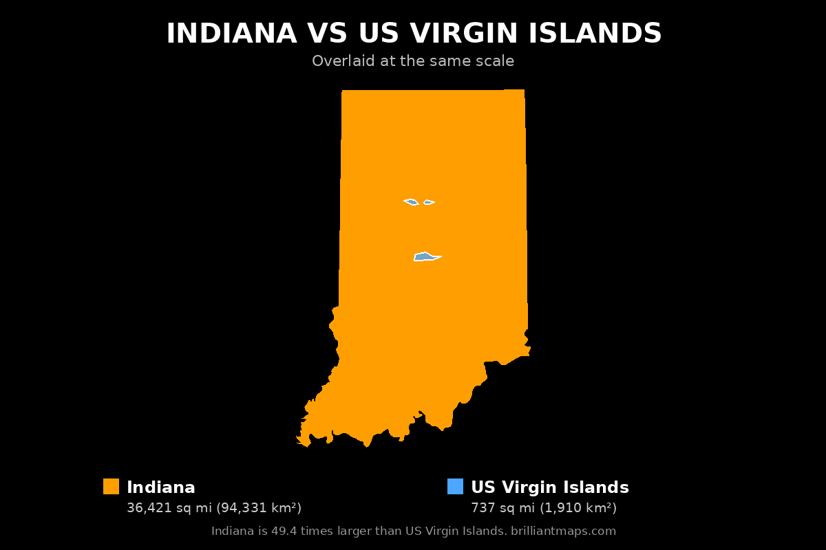 Indiana vs US Virgin Islands Size Comparison Map