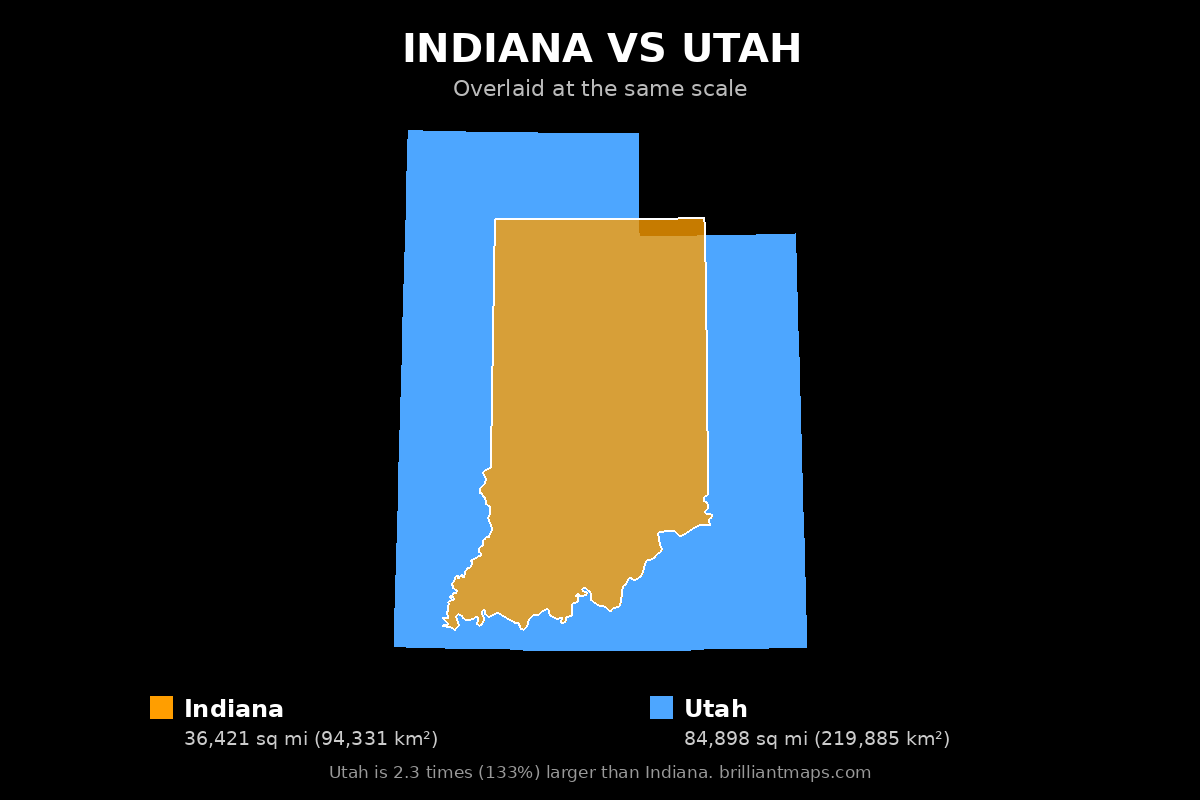 Indiana vs Utah Size Comparison Map