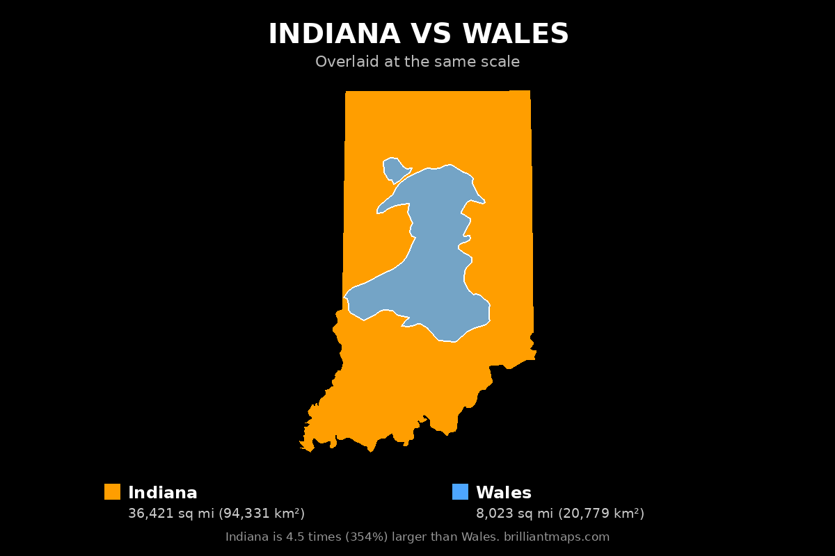 Indiana vs Wales Size Comparison Map