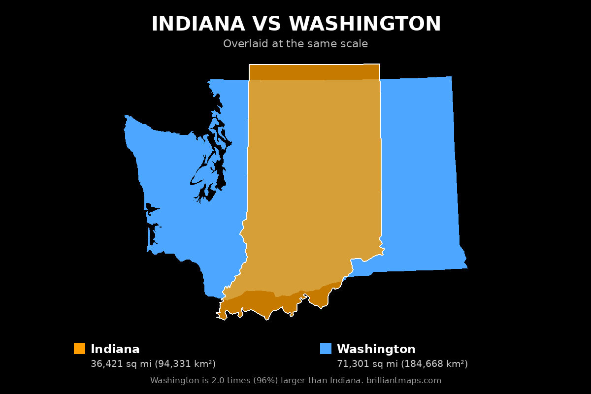 Indiana vs Washington Size Comparison Map