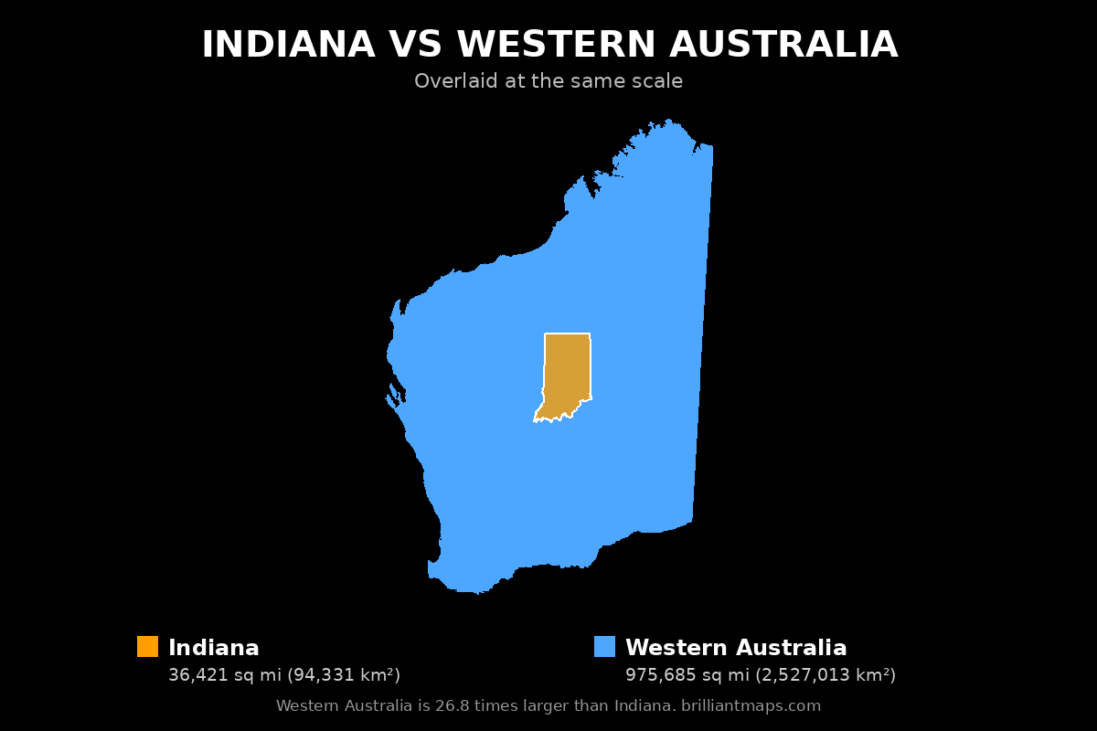 Indiana vs Western Australia Size Comparison Map