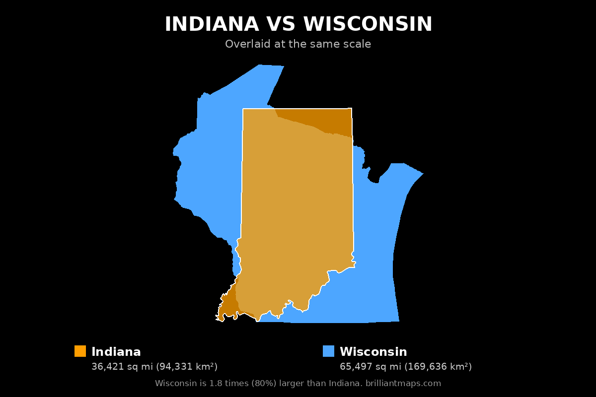Indiana vs Wisconsin Size Comparison Map