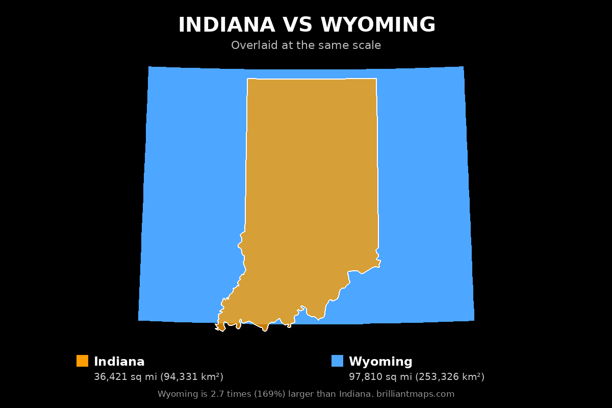 Indiana vs Wyoming Size Comparison Map