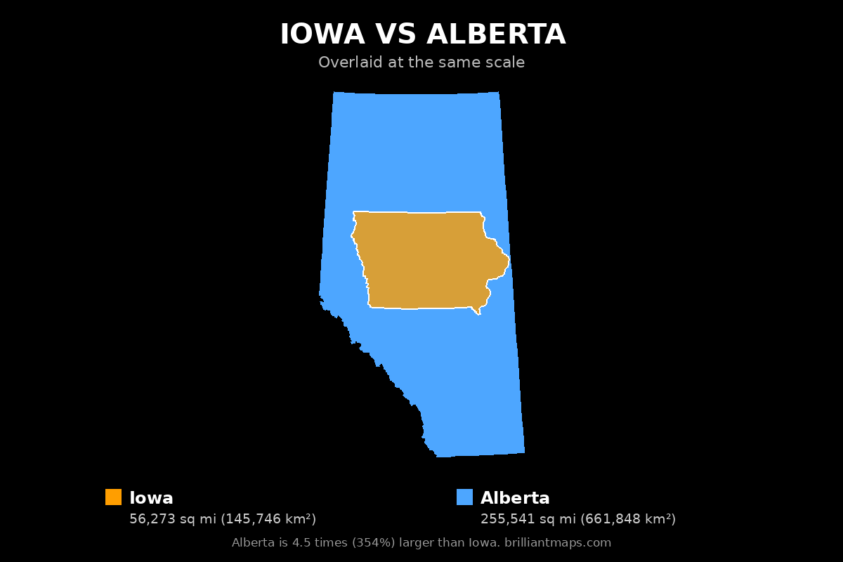 Iowa vs Alberta Size Comparison Map