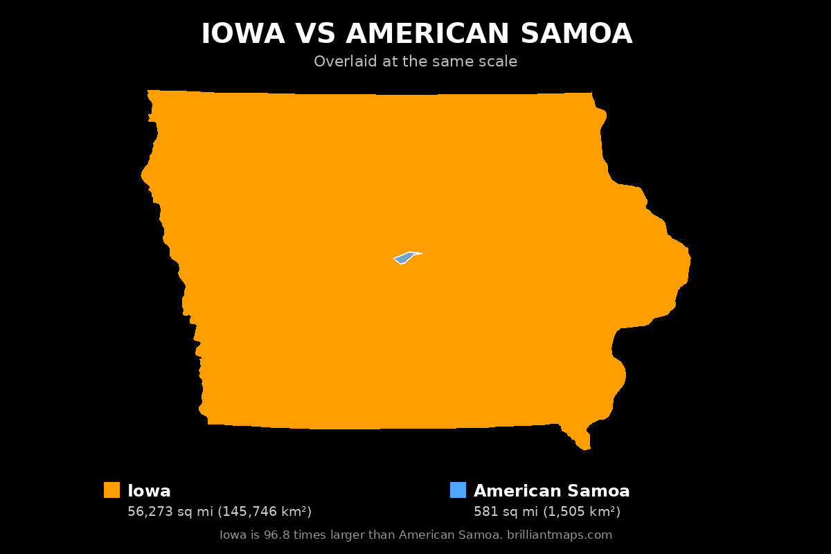 Iowa vs American Samoa Size Comparison Map