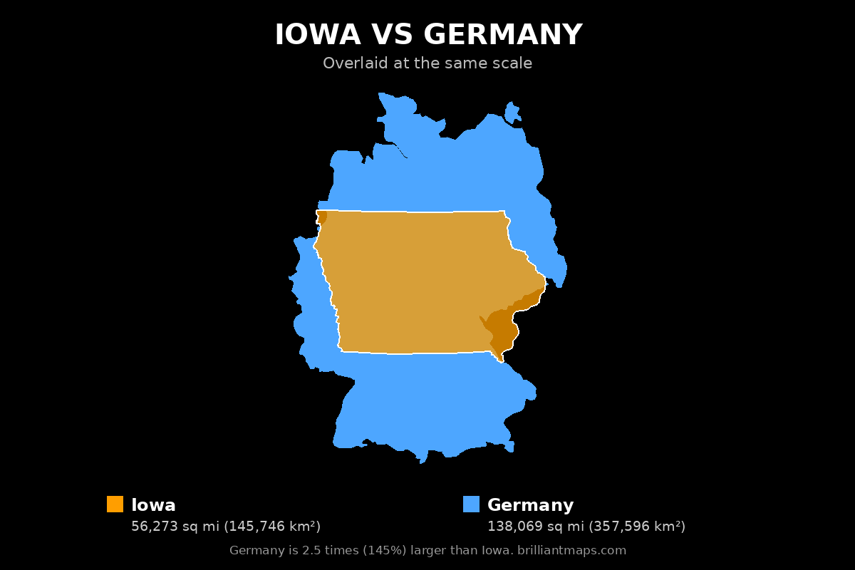 Iowa vs Germany Size Comparison Map