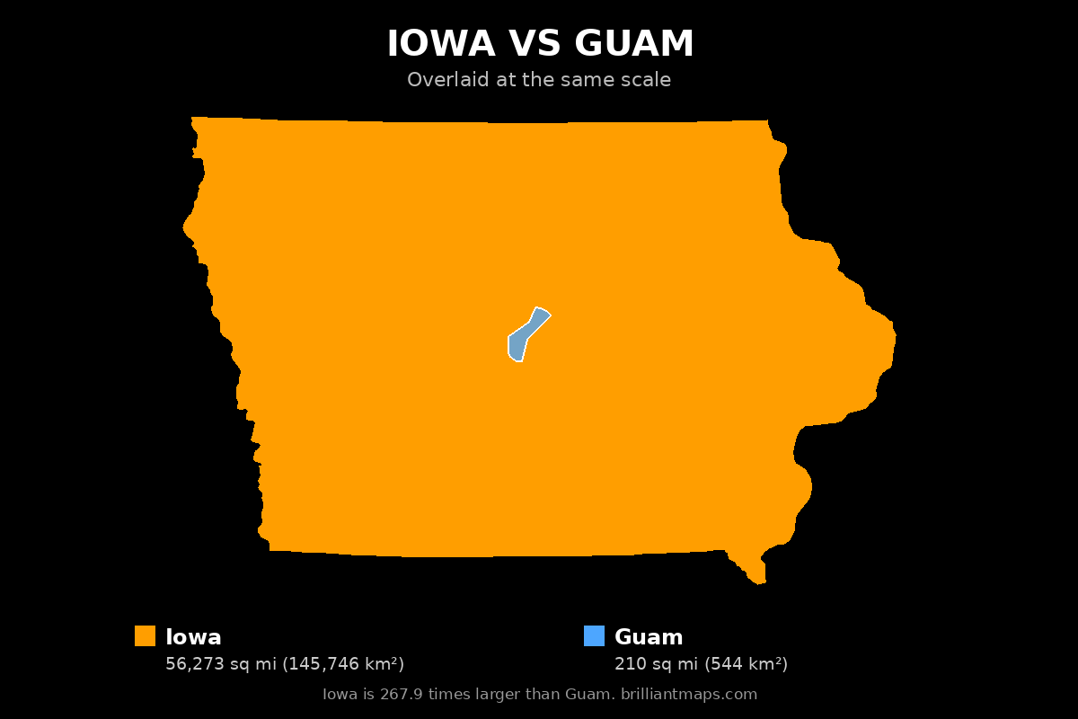 Iowa vs Guam Size Comparison Map