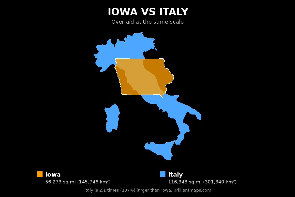 Iowa vs Italy Size Comparison Map