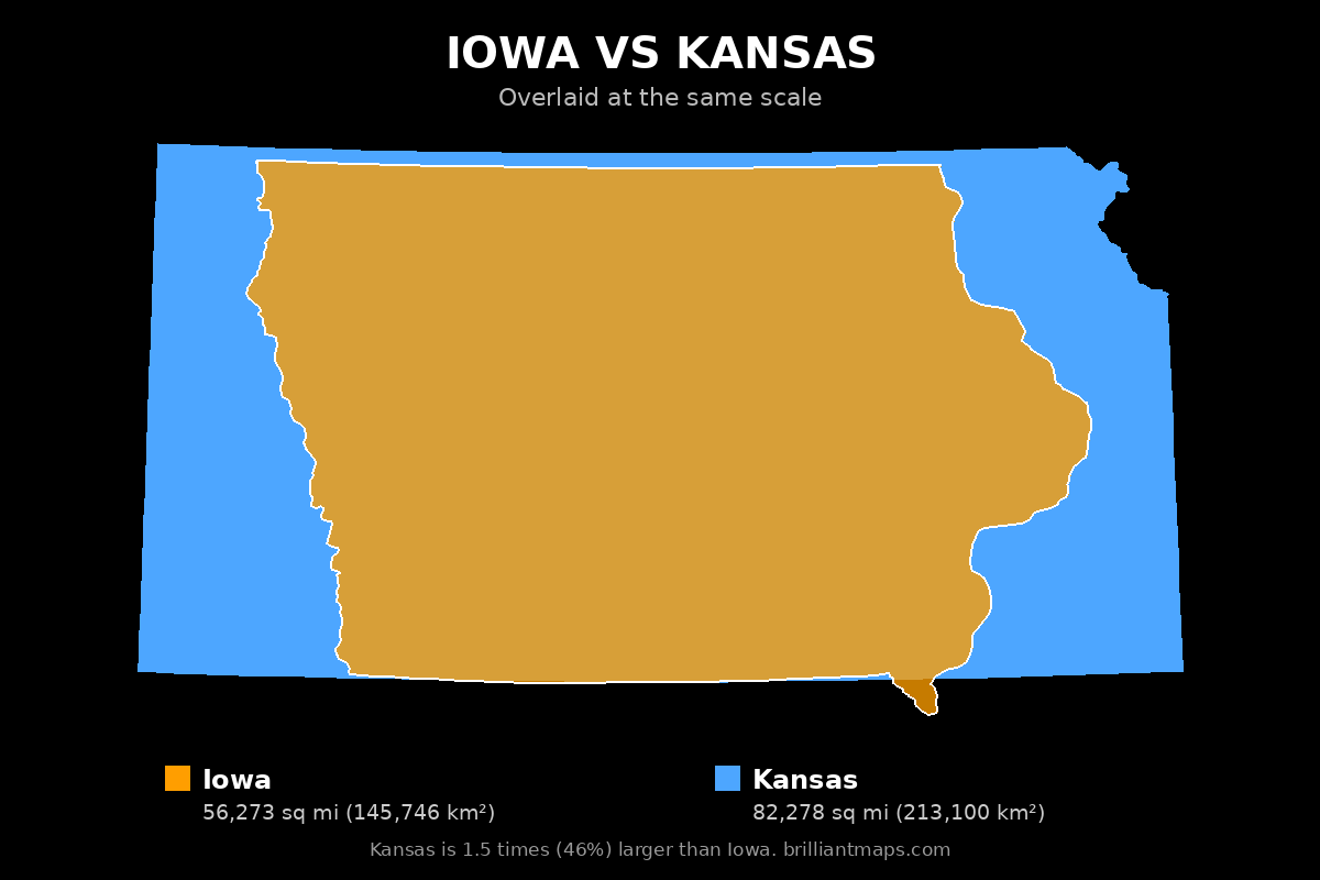 Iowa vs Kansas Size Comparison Map
