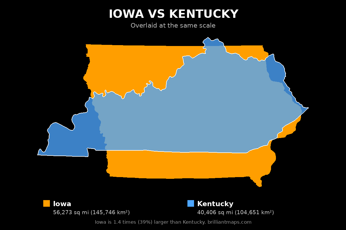 Iowa vs Kentucky Size Comparison Map