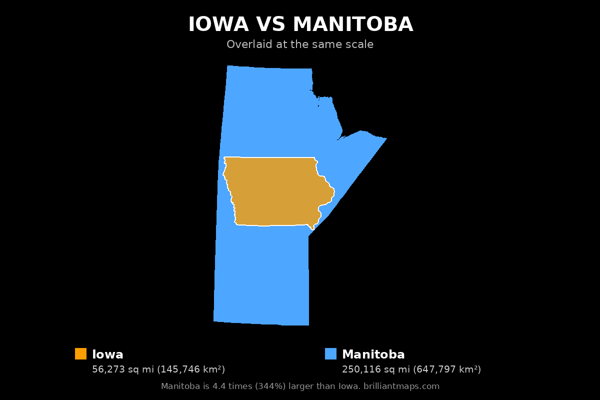 Iowa vs Manitoba Size Comparison Map