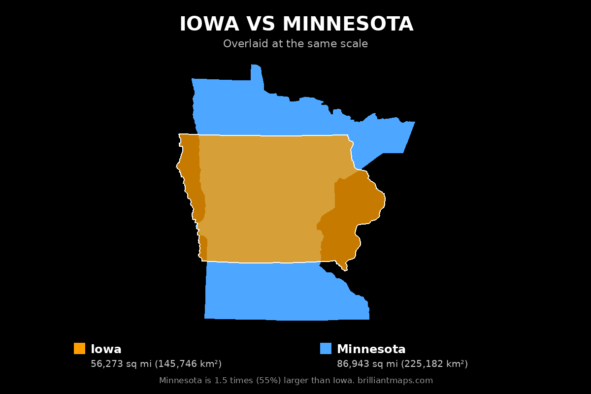 Iowa vs Minnesota Size Comparison Map