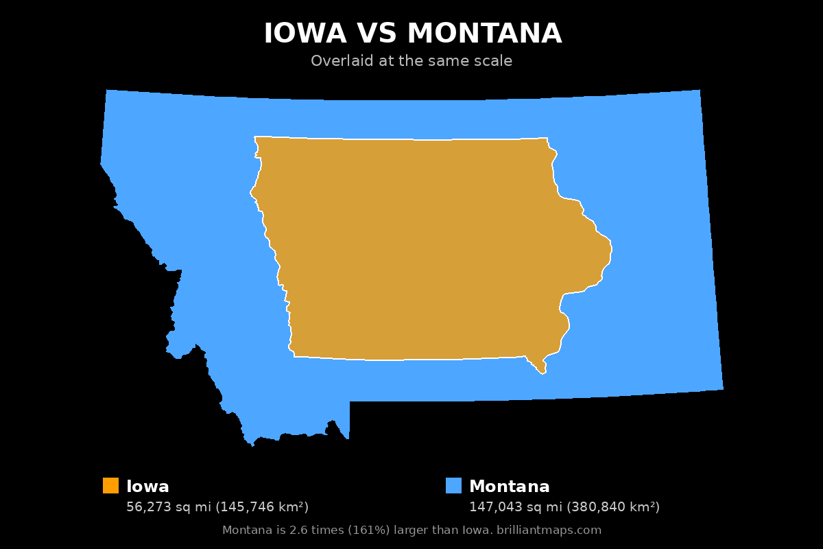 Iowa vs Montana Size Comparison Map