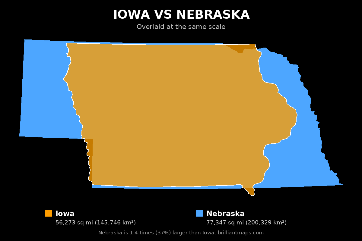Iowa vs Nebraska Size Comparison Map