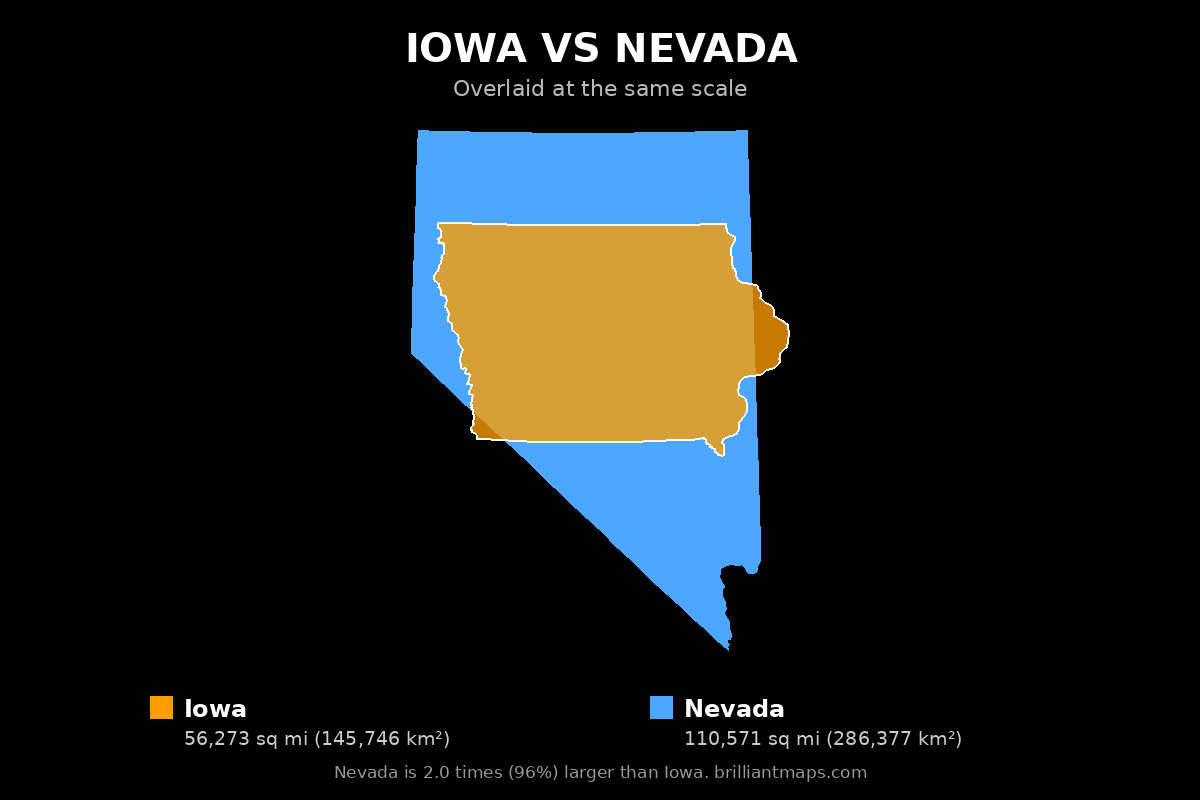 Iowa vs Nevada Size Comparison Map