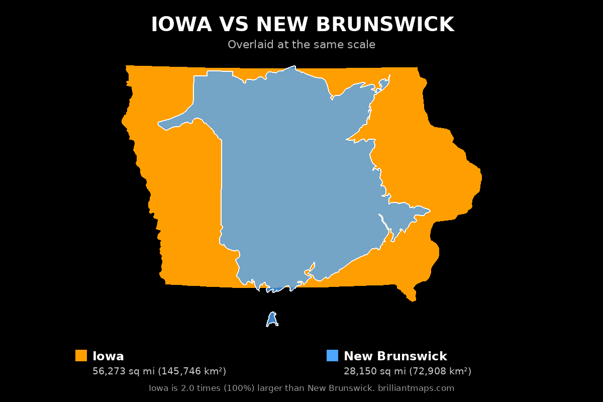 Iowa vs New Brunswick Size Comparison Map