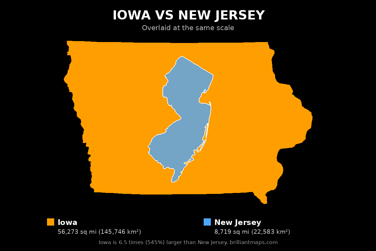 Iowa vs New Jersey Size Comparison Map