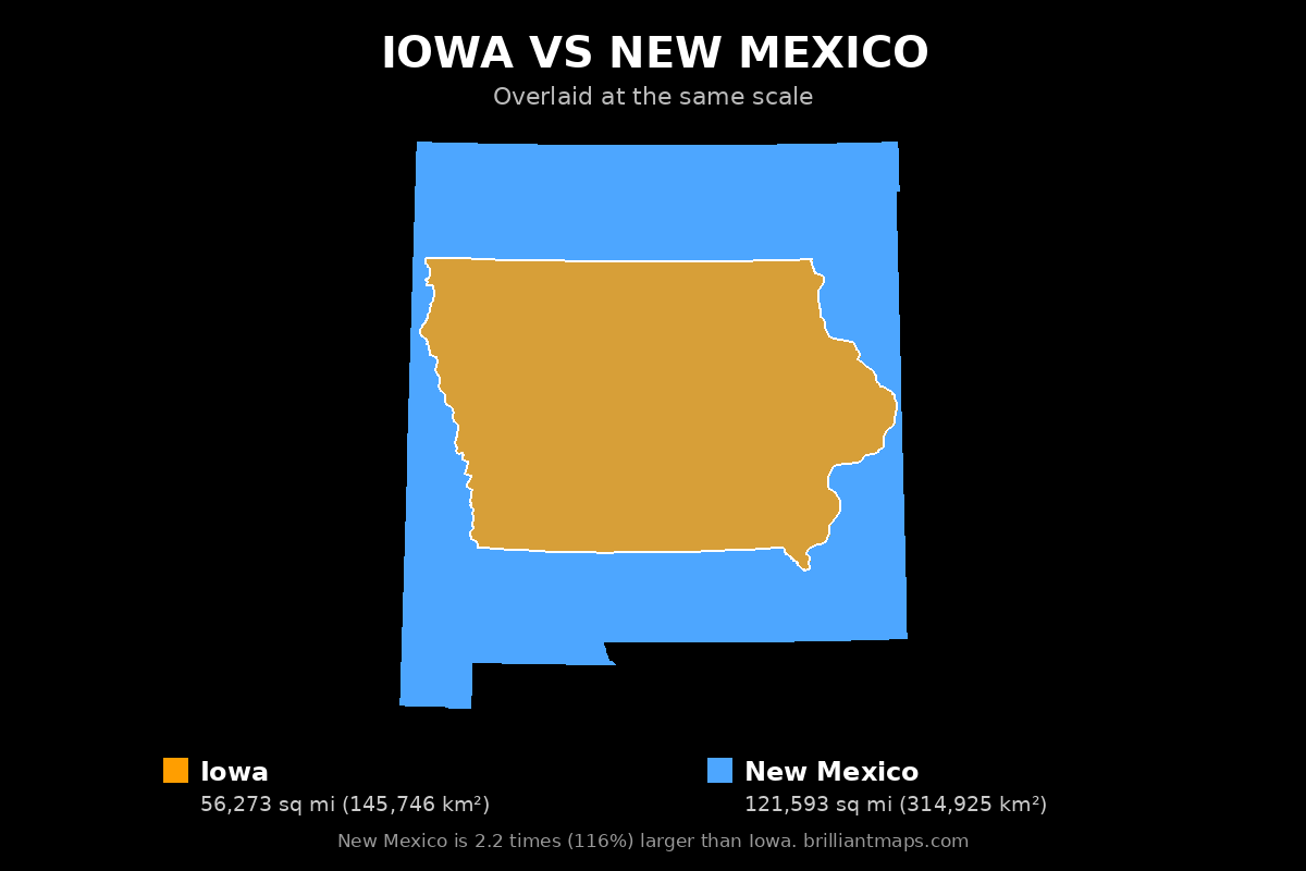 Iowa vs New Mexico Size Comparison Map