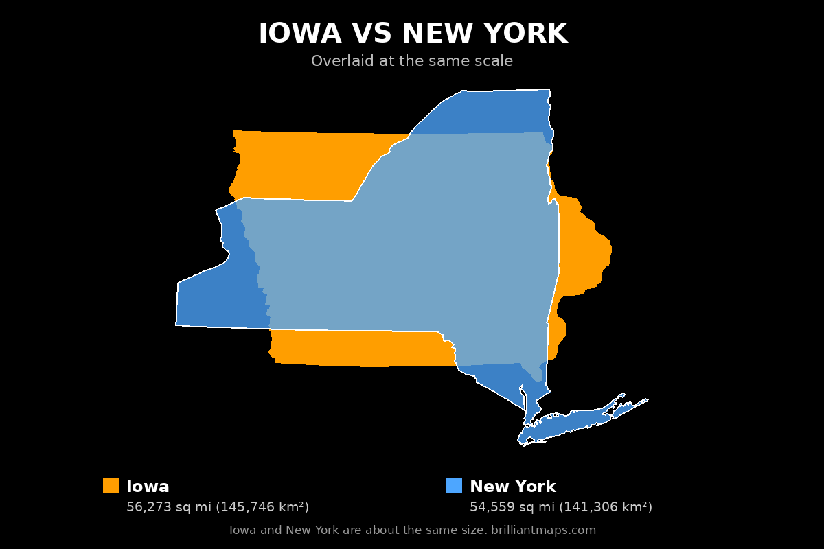 Iowa vs New York Size Comparison Map