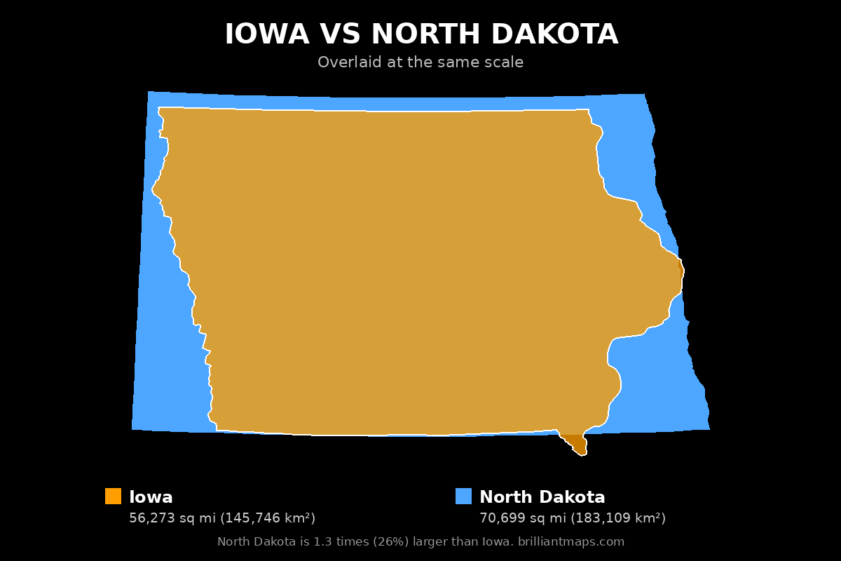Iowa vs North Dakota Size Comparison Map