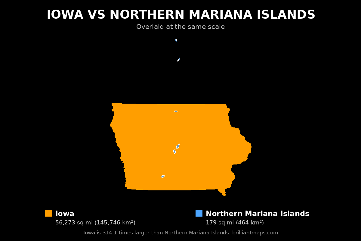 Iowa vs Northern Mariana Islands Size Comparison Map