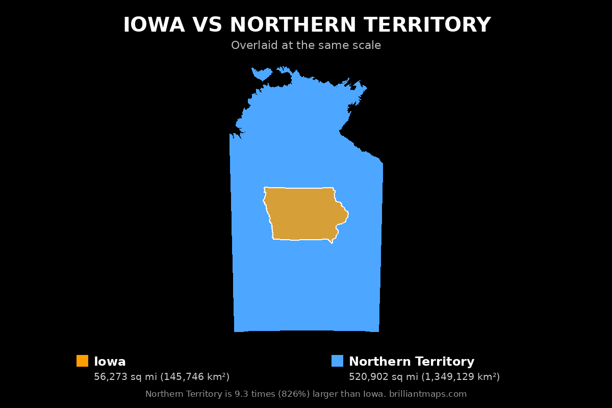 Iowa vs Northern Territory Size Comparison Map