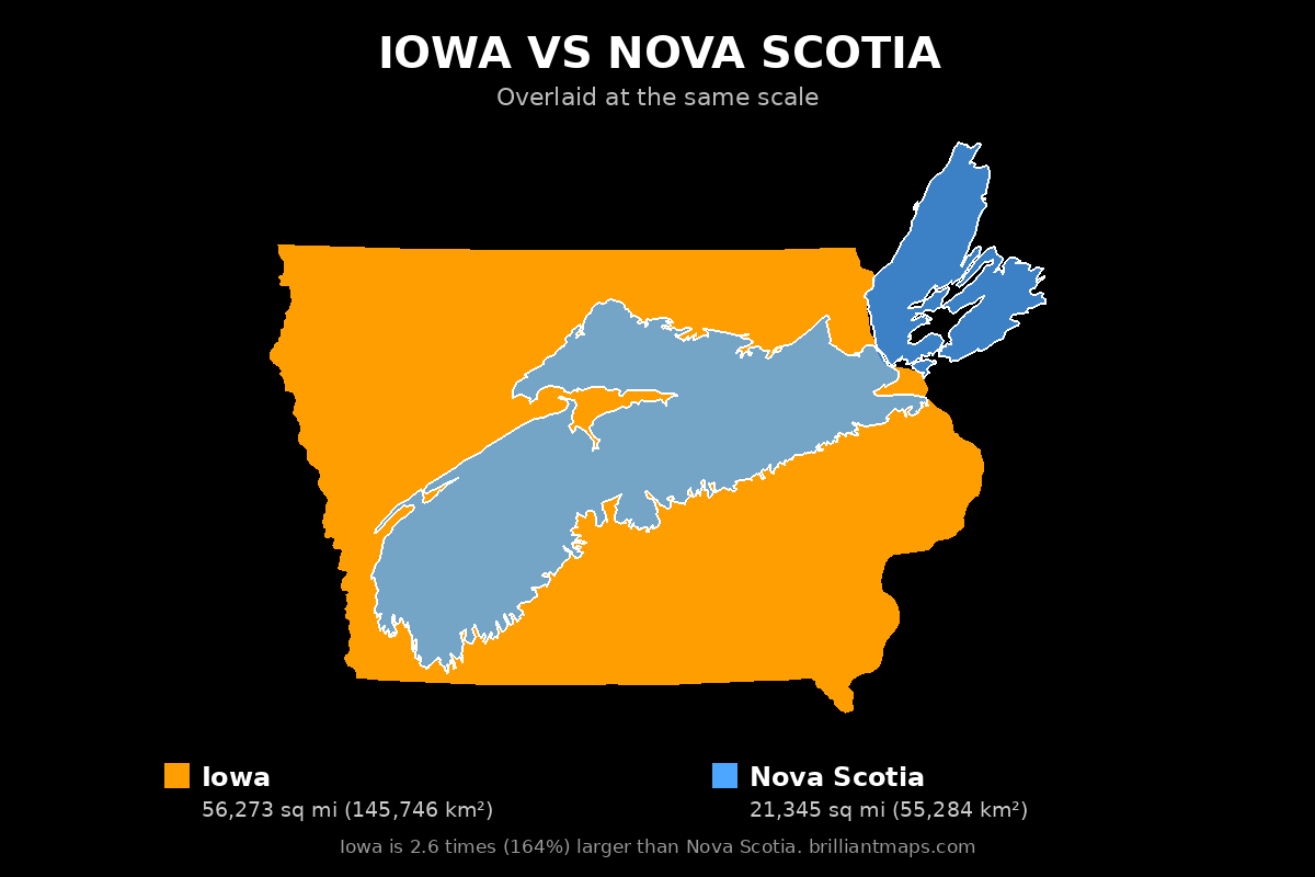 Iowa vs Nova Scotia Size Comparison Map