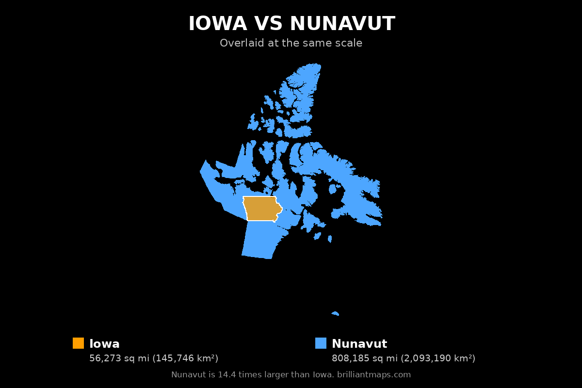 Iowa vs Nunavut Size Comparison Map