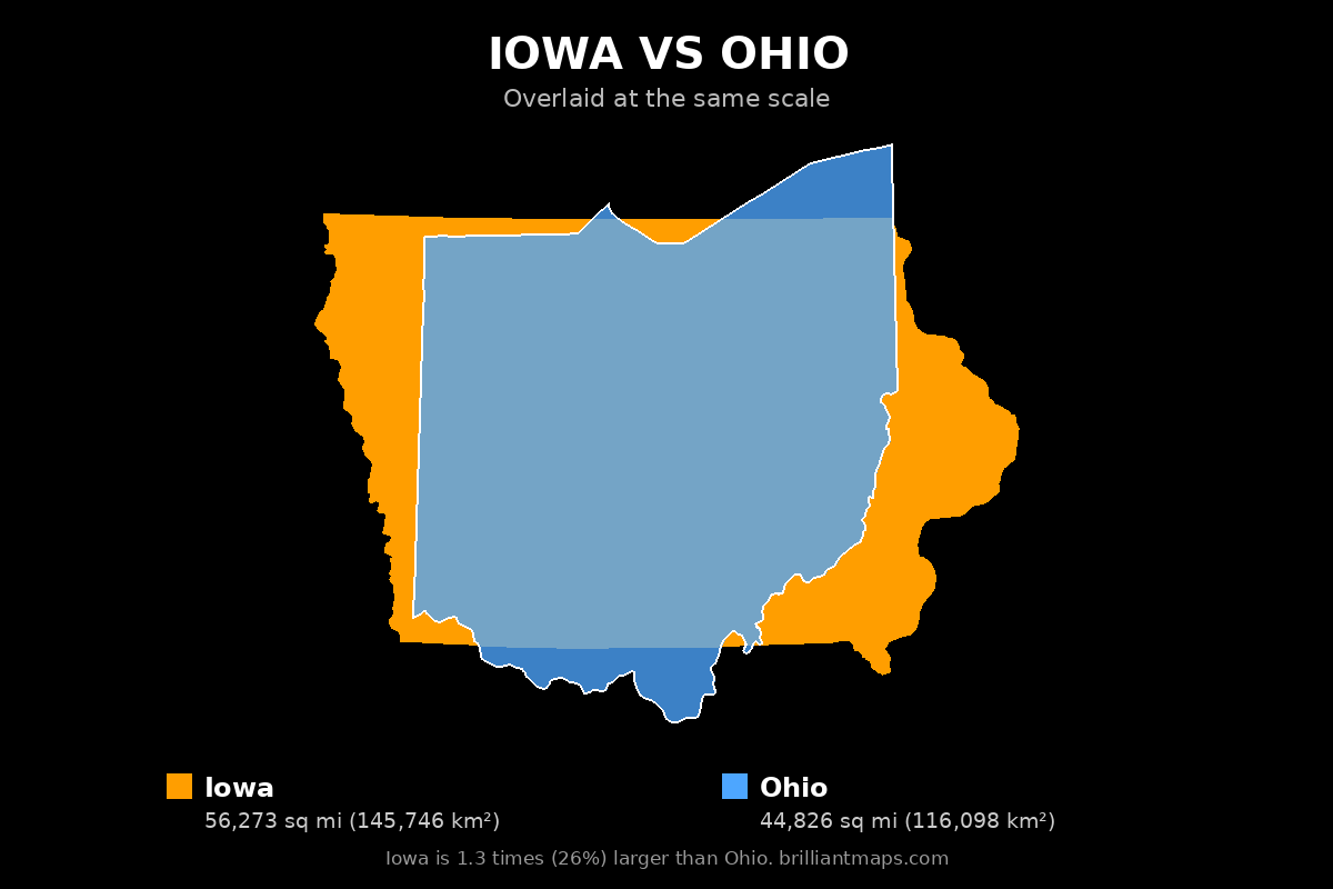 Iowa vs Ohio Size Comparison Map