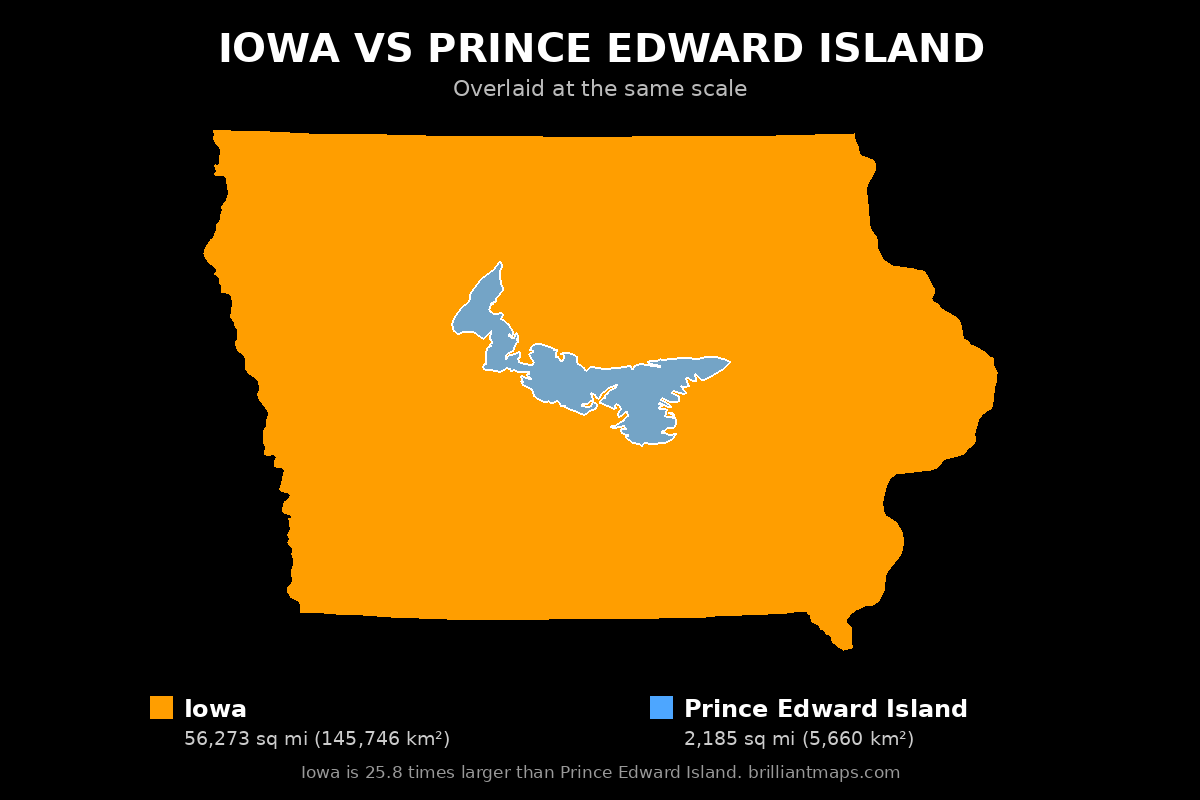 Iowa vs Prince Edward Island Size Comparison Map
