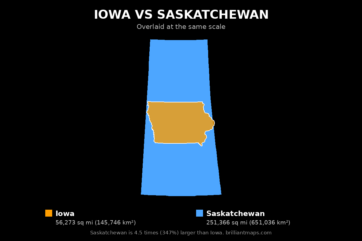 Iowa vs Saskatchewan Size Comparison Map
