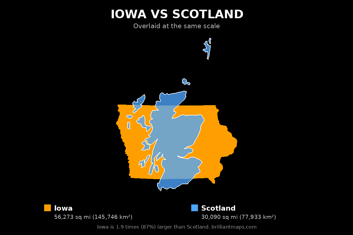 Iowa vs Scotland Size Comparison Map