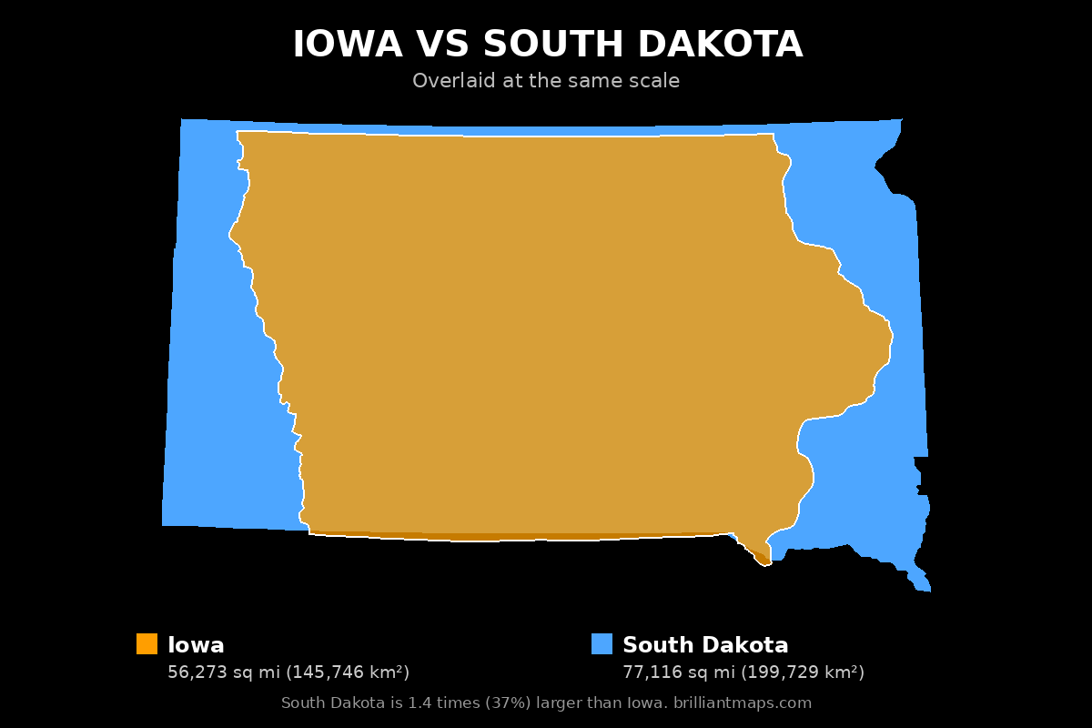 Iowa vs South Dakota Size Comparison Map
