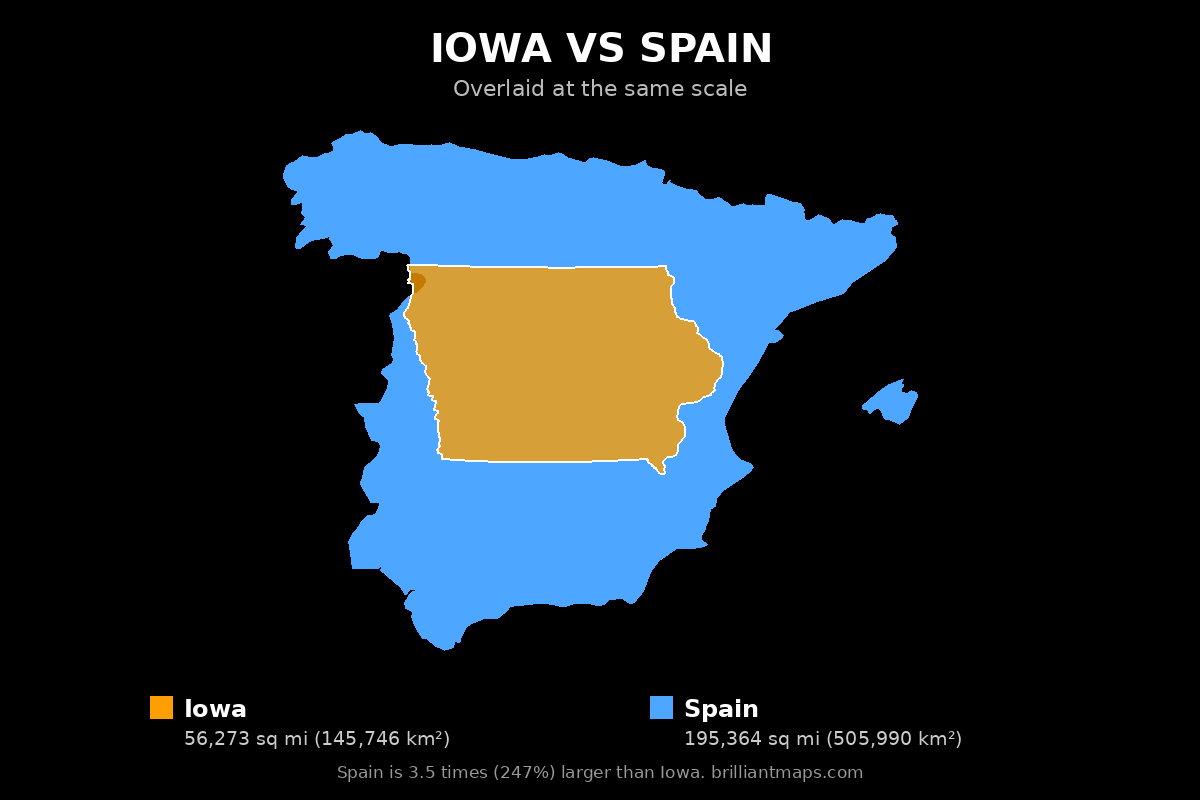 Iowa vs Spain Size Comparison Map