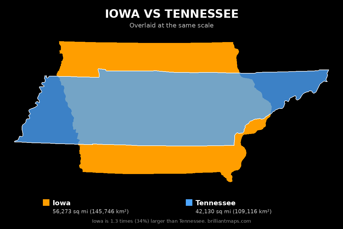 Iowa vs Tennessee Size Comparison Map
