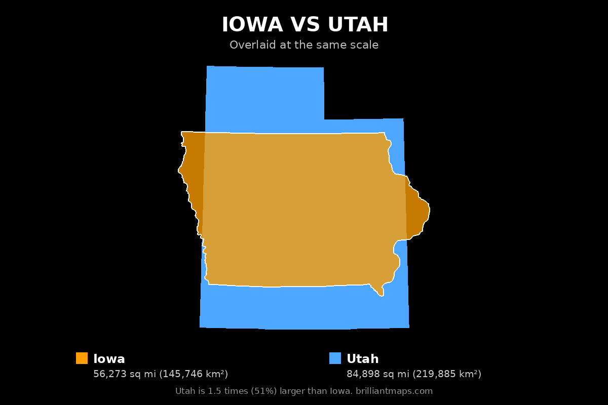 Iowa vs Utah Size Comparison Map