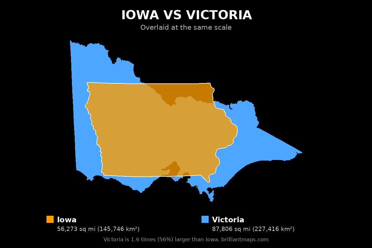 Iowa vs Victoria Size Comparison Map