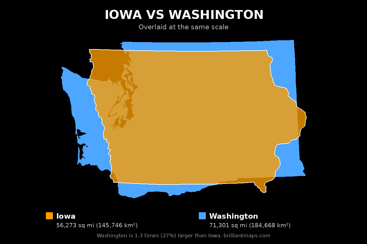 Iowa vs Washington Size Comparison Map