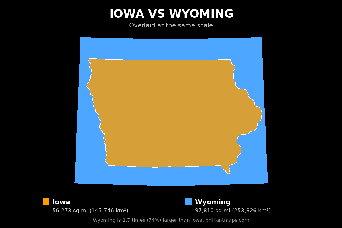 Iowa vs Wyoming Size Comparison Map