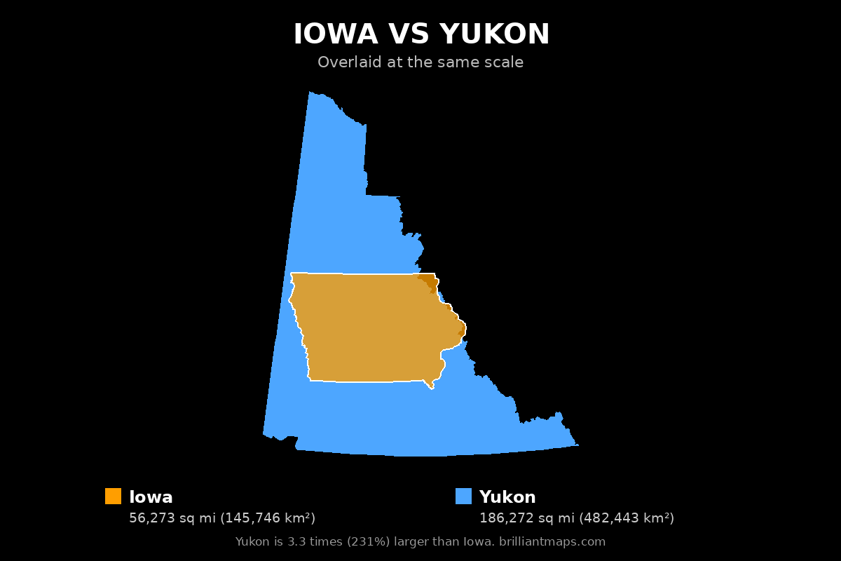 Iowa vs Yukon Size Comparison Map
