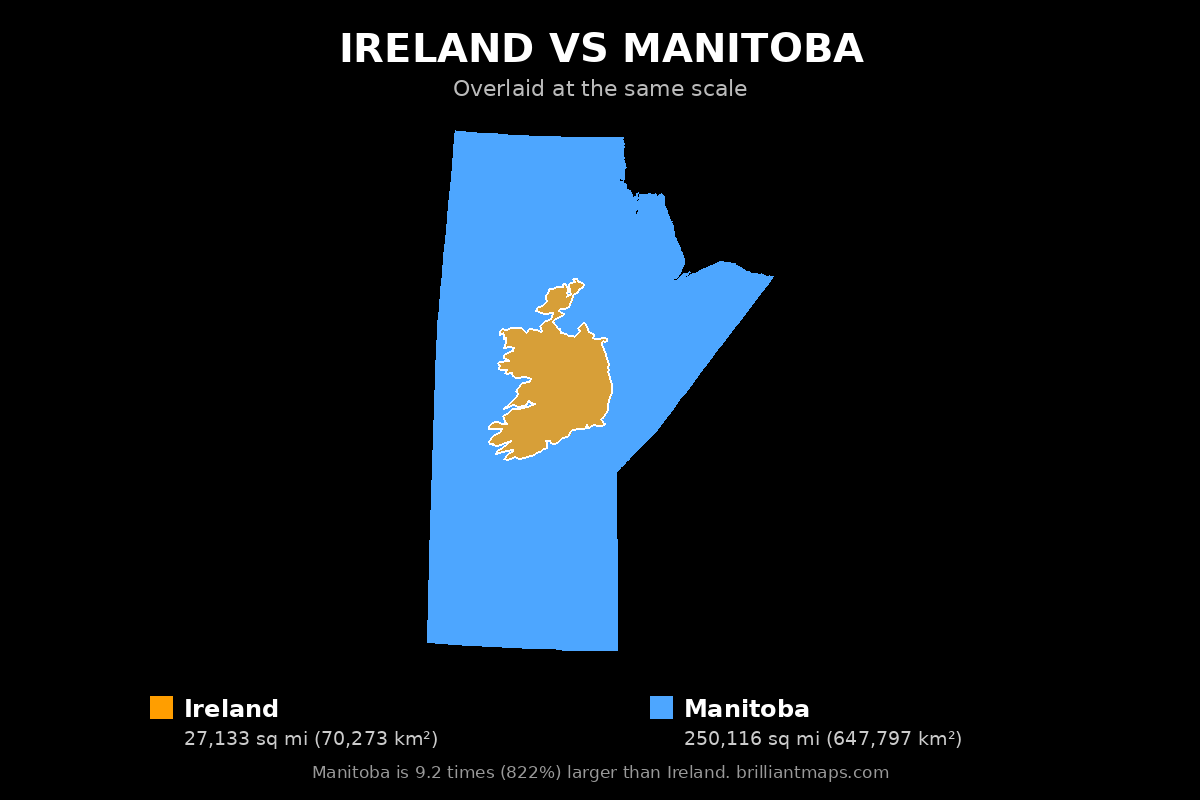 Ireland vs Manitoba Size Comparison Map