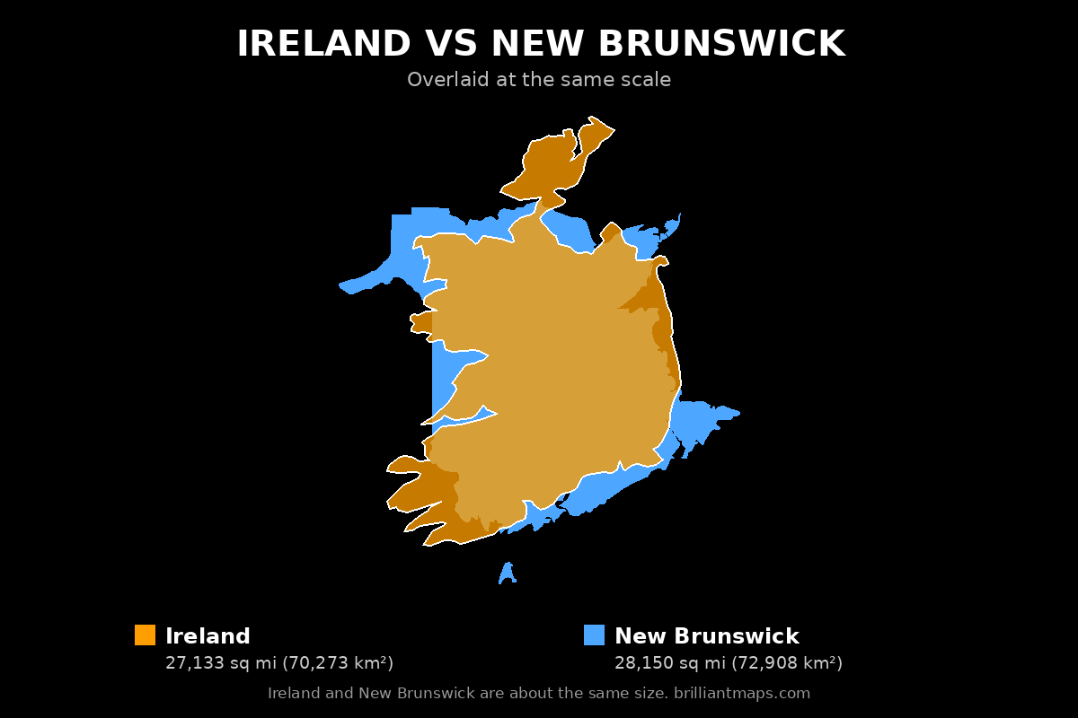 Ireland vs New Brunswick Size Comparison Map