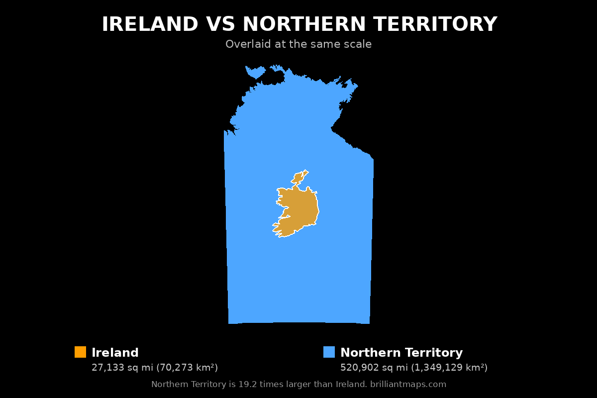 Ireland vs Northern Territory Size Comparison Map